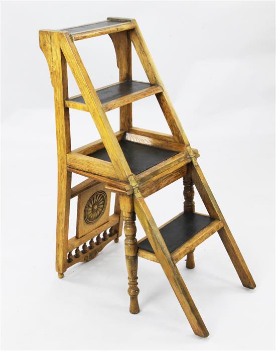A Victorian golden oak metamorphic library steps, H.2ft 11in.